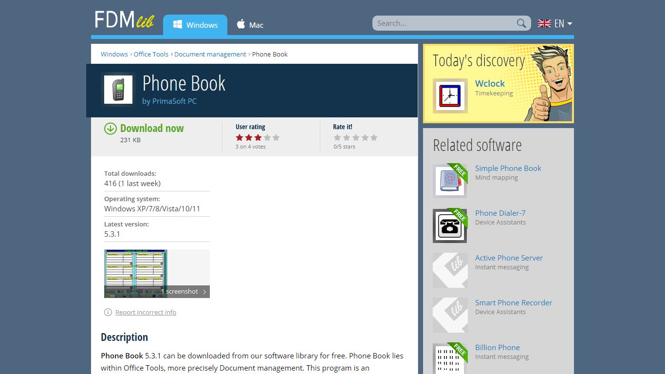 Phone Book (free version) download for PC - FreeDownloadManager